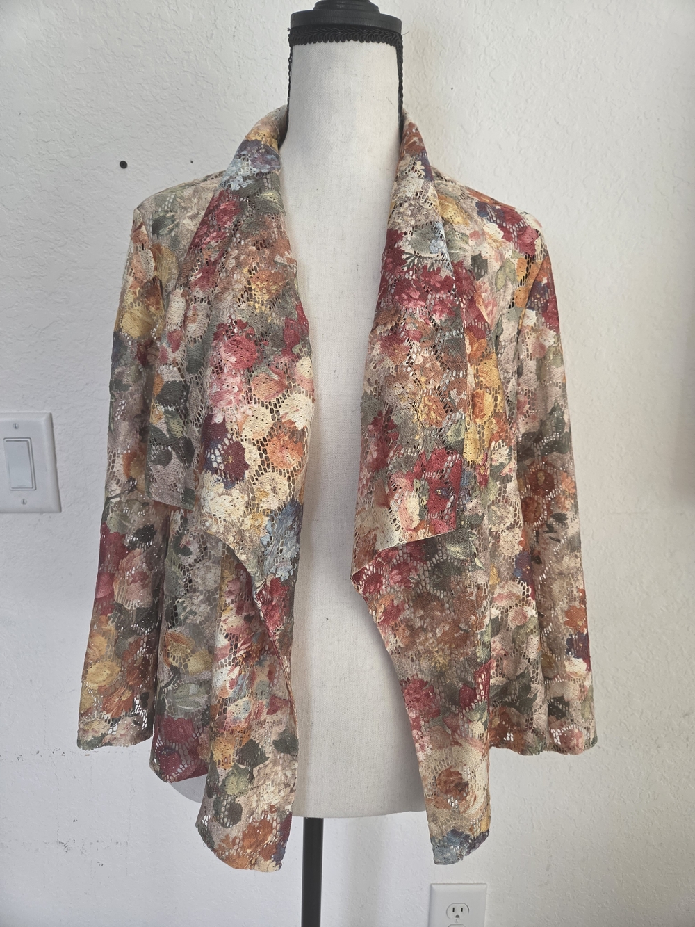 Peck & Peck Collection Floral Lace Draped Cardigan Jacket Blouse XL